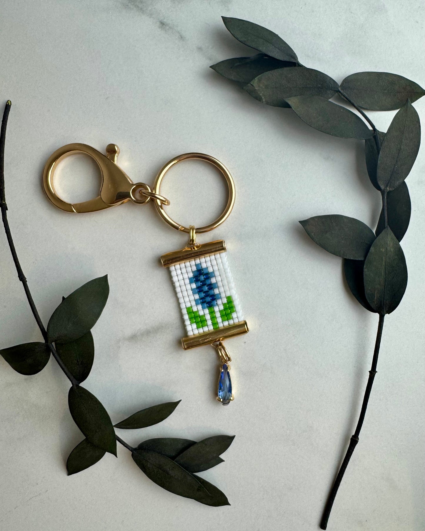 Bluebonnet Bag Charm in White