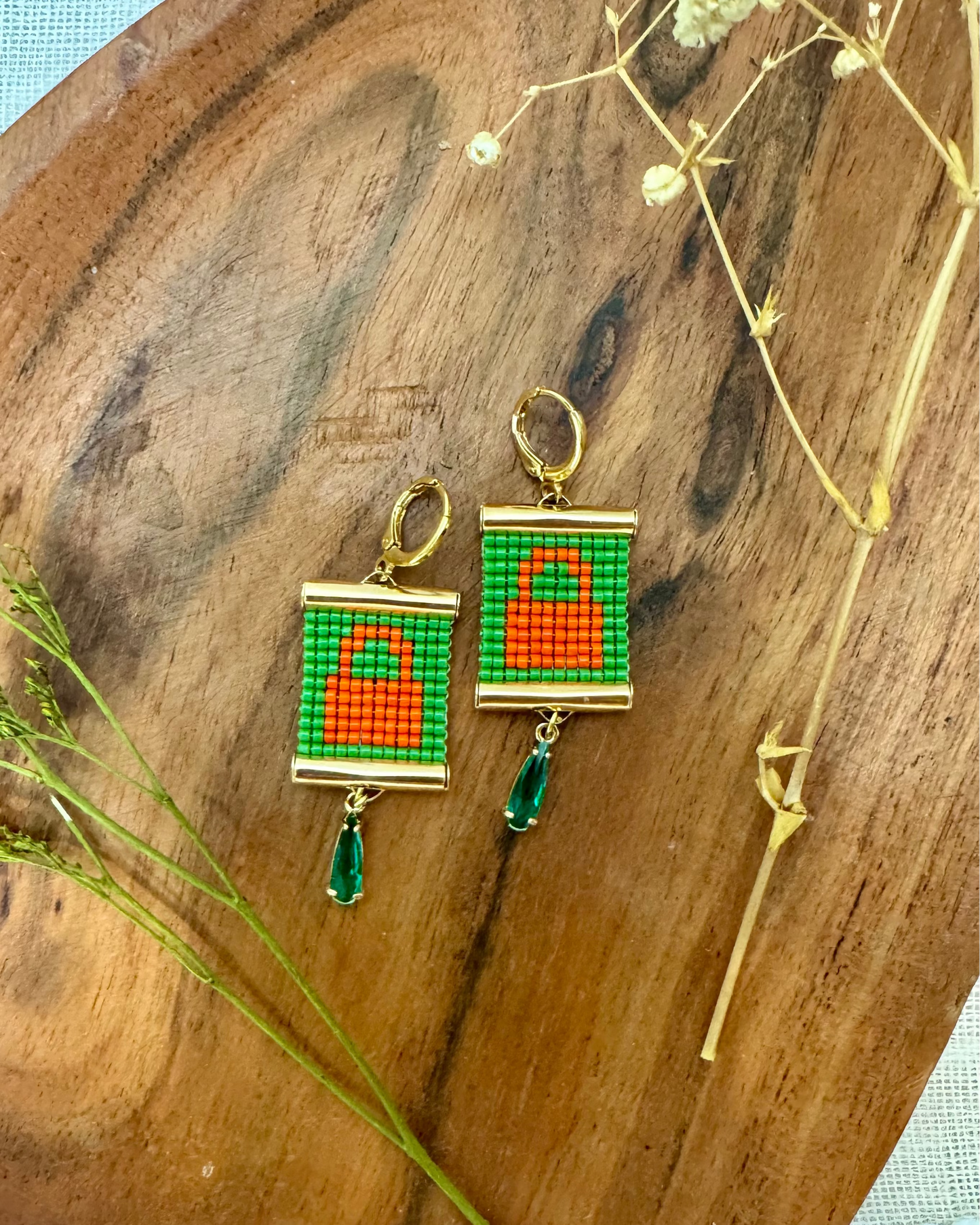 Lock Earrings in Album Cover Green