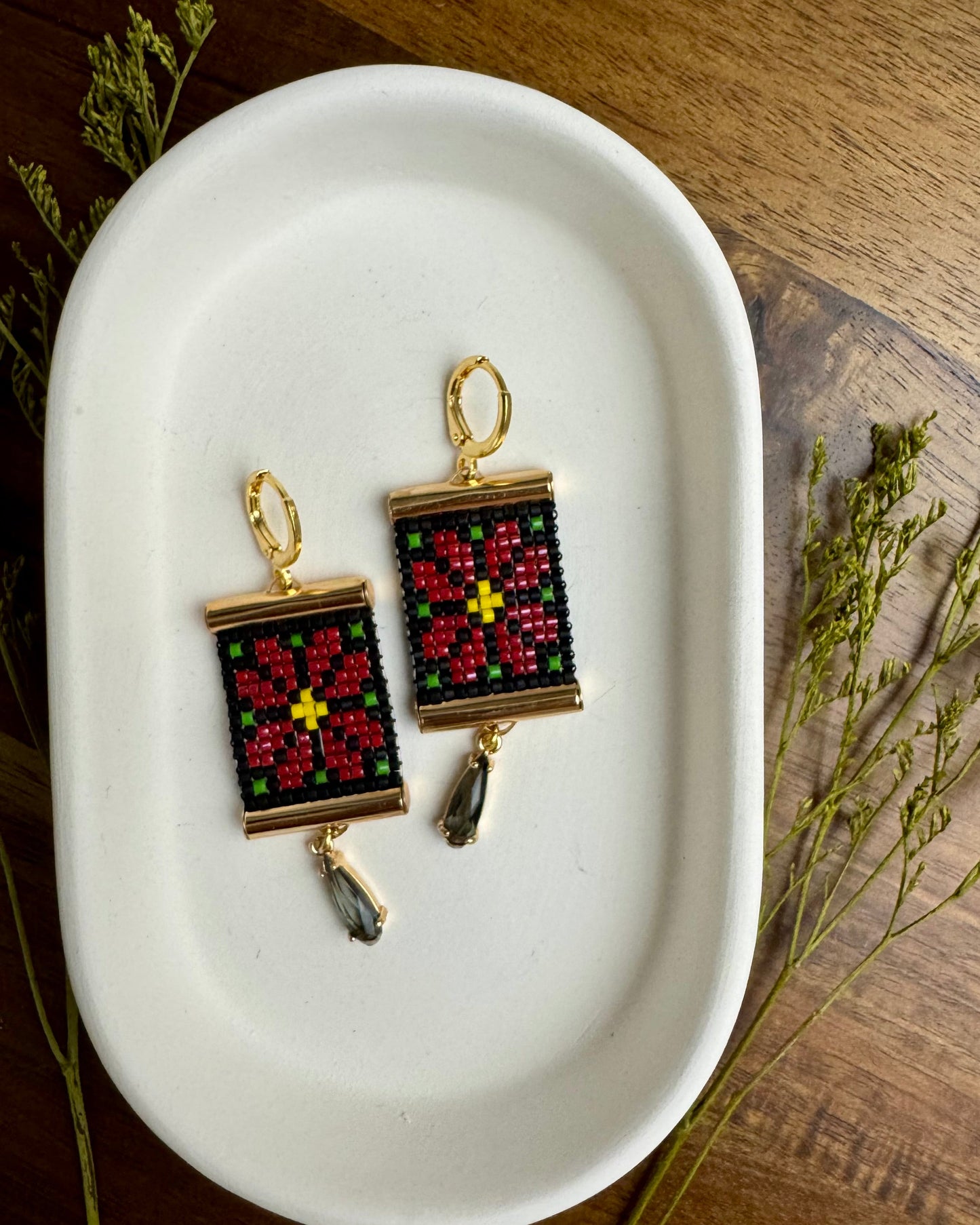 Poinsettia Earrings on White Tray