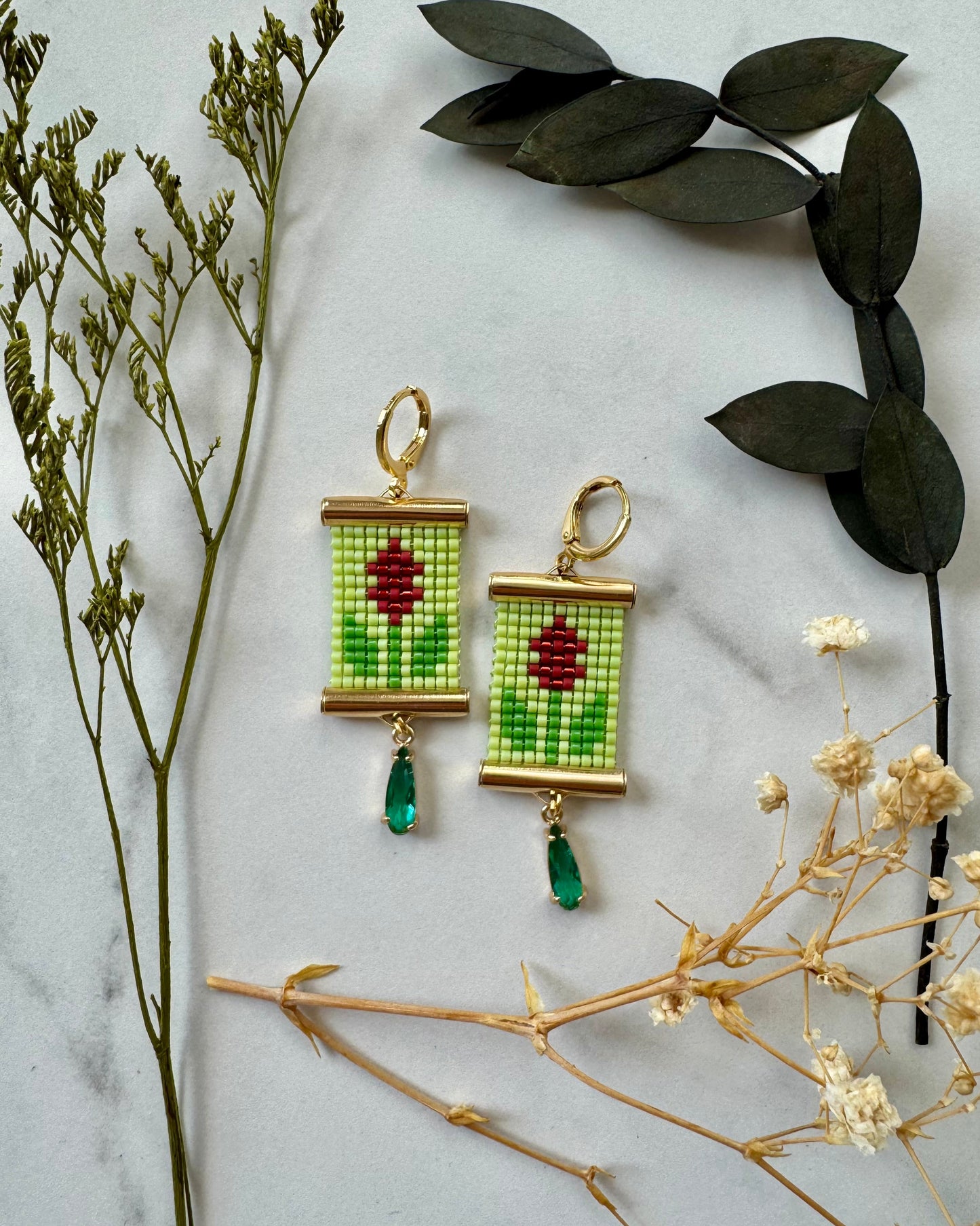 Prairie Fire (Castilleja) Earrings in Green