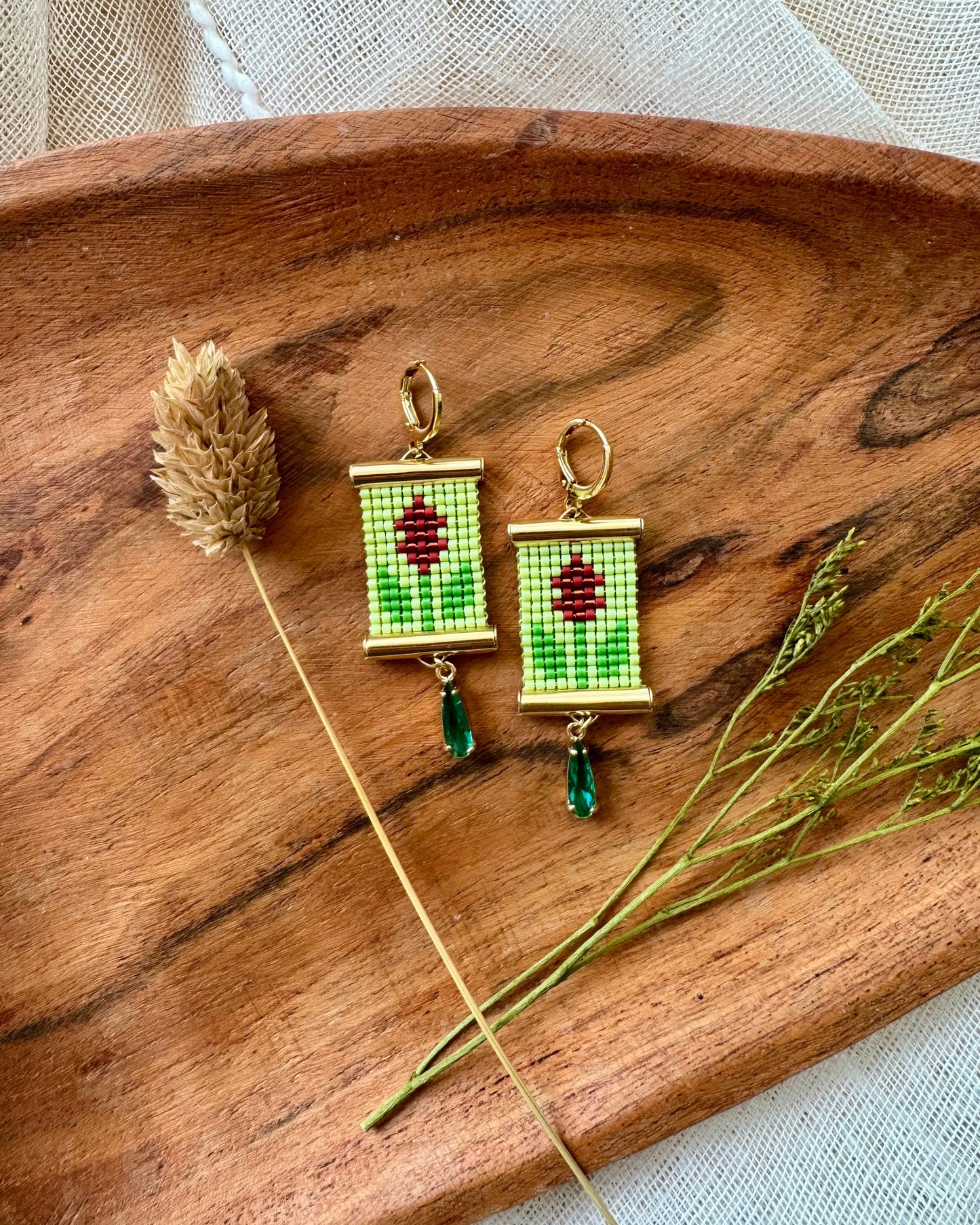 Prairie Fire (Castilleja) Earrings in Green