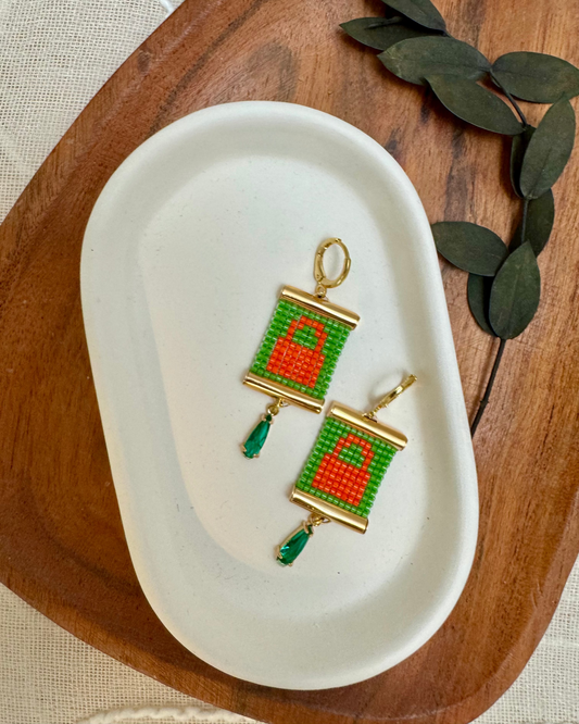 Lock Earrings in Album Cover Green