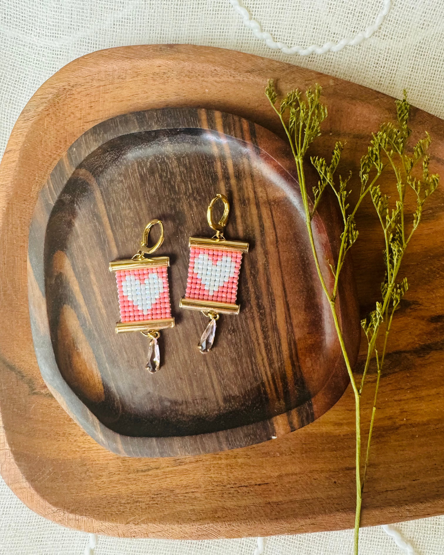 This Love Earrings on wooden tray backdrop