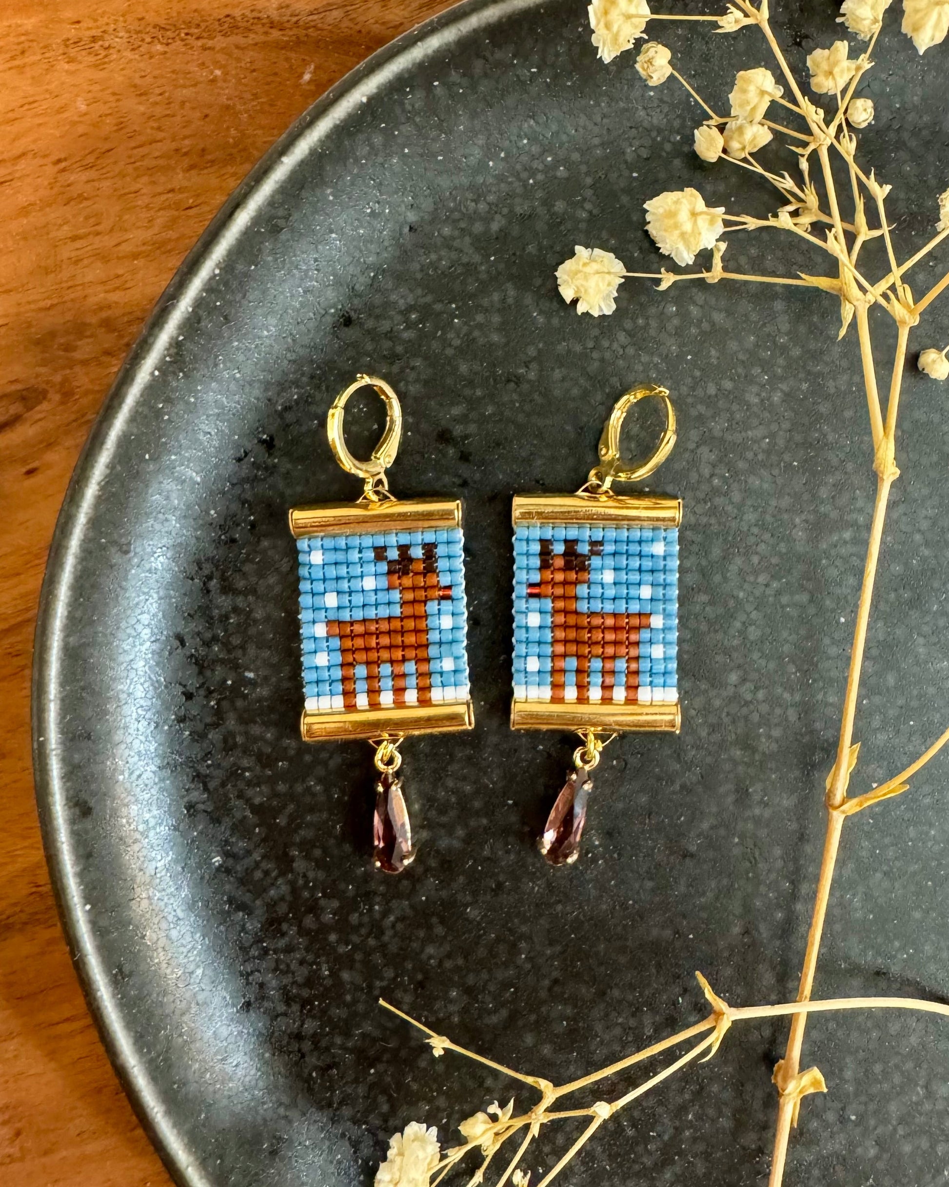 Rudolph Earrings on Black Plate